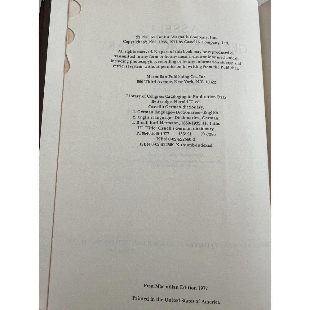 Cassell's German Dictionary Hardcover Thumb Indexed 1977 Betteridge English